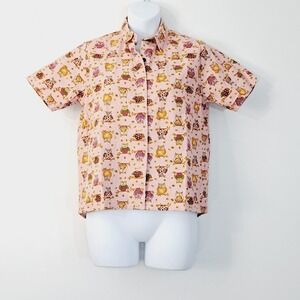 Su Vitality 100%  Cotton Novelty Wise Owl All Over Print Button Up Shirt Size XS